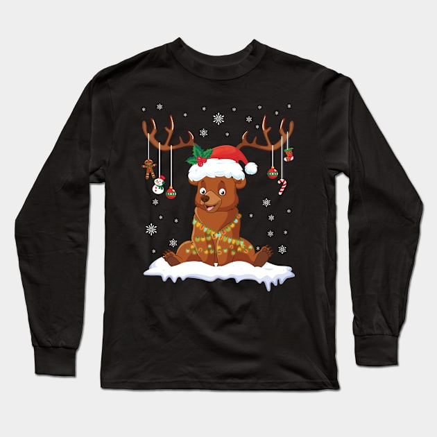 Bear Reindeer Santa Noel Costume Dancing On Snow Merry Xmas Long Sleeve T-Shirt by bakhanh123